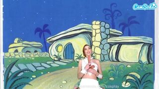 Cuki zsenge wilma flintstone cosplayben masturbál és cumizza a méretes fazsat